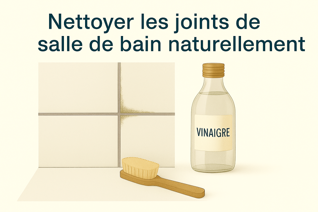 Nettoyer les joints de salle de bain naturellement avec vinaigre blanc et brosse contre la moisissure.