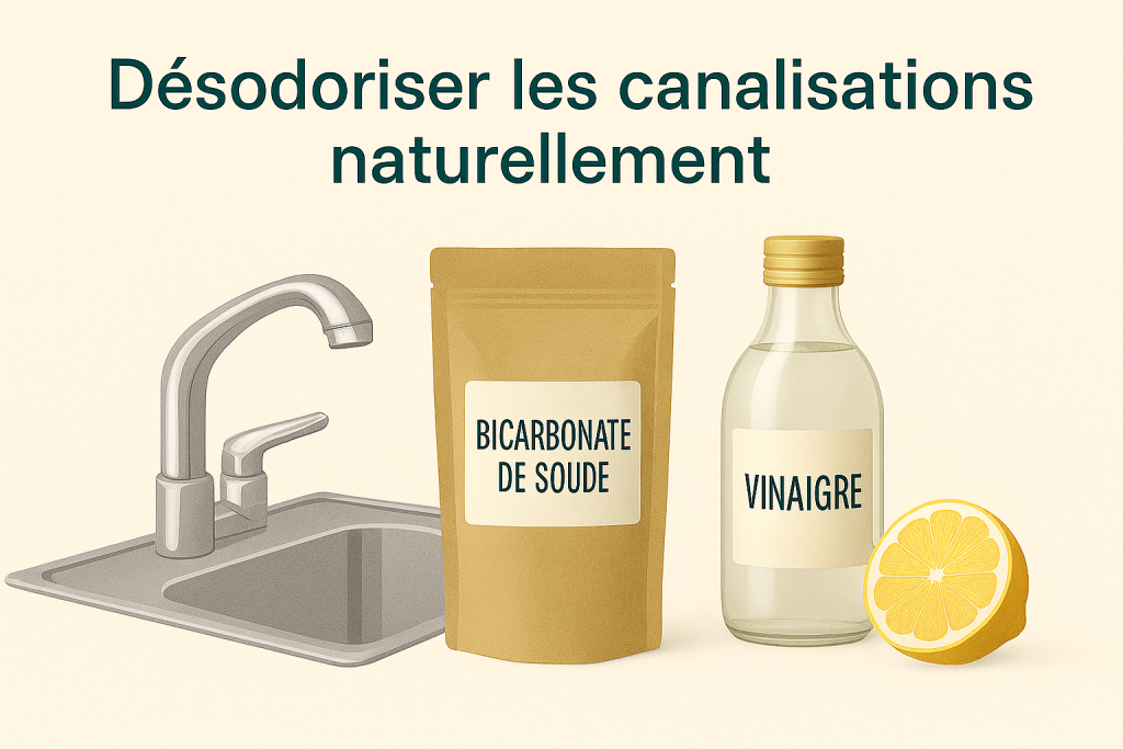 Désodoriser les canalisations naturellement avec bicarbonate, vinaigre blanc et citron – évier de cuisine.