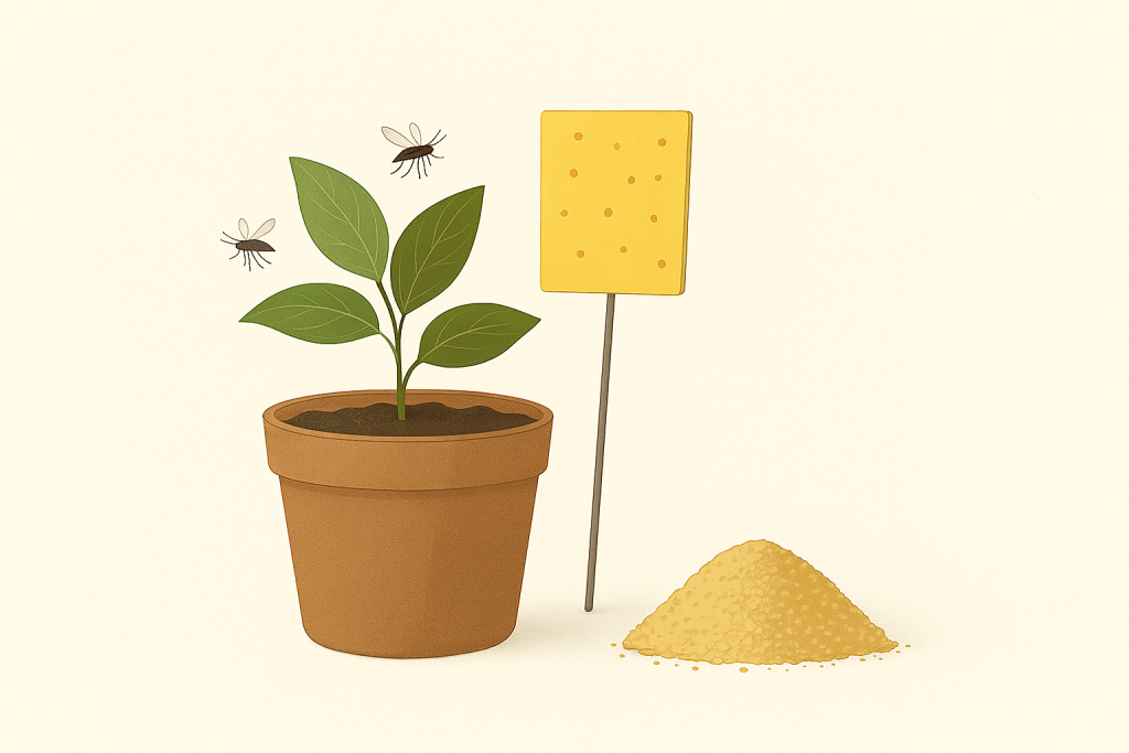 Moucherons dans les plantes d’intérieur : piège jaune collant, terreau humide et solutions naturelles